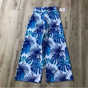 Tropical Blue Leaf Wide Leg Palazzo Pants UPF 50